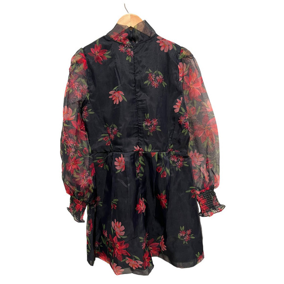 RACHEL PARCELL Floral Tie Neck Long Sleeve Satin Dress (10) - Picture 4 of 9